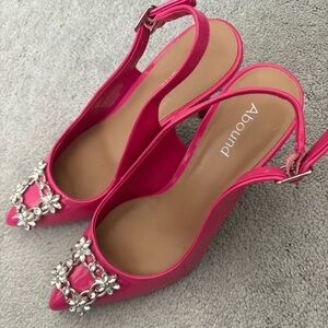 Abound Hot Pink Jeweled Pointed Toe Slingback Heels